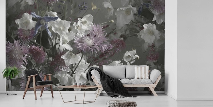 bold floral wallpaper mural called Anemonies by Marina Stupakova for living rooms and bedrooms