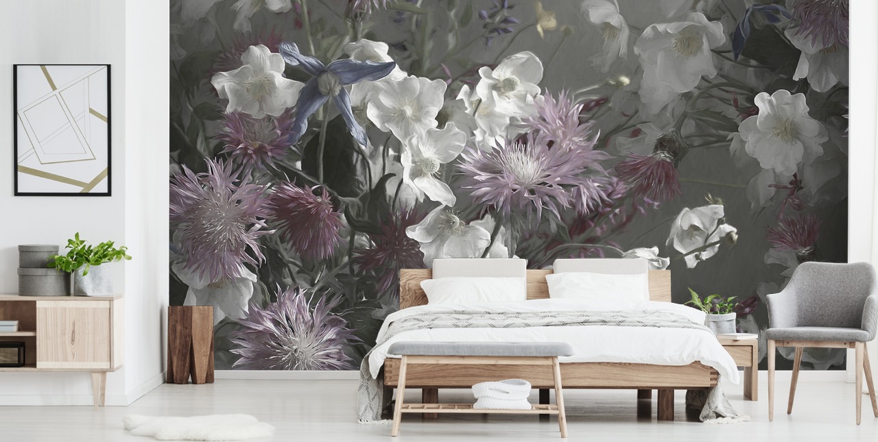 mural de papel de parede floral ousado chamado Anemonies de Marina Stupakova para salas de estar e quartos