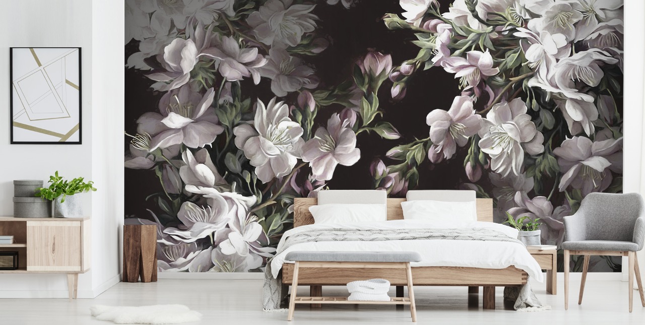 carta da parati murale con fiori di melo chiamato Apple Blossom di Marina Stupakova