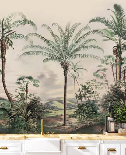 mural de papel de parede de selva chamado Romantic Tropics de Marina Stupakova para salas de estar e quartos mural de papel de parede de selva chamado Romantic Tropics de Marina Stupakova para salas de estar e quartos