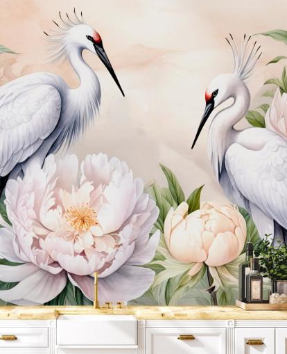 papier peint mural en forme de cigogne appelé Storks Romance de Marina Stupakova pour les chambres et les salons papier peint mural en forme de cigogne appelé Storks Romance de Marina Stupakova pour les chambres et les salons
