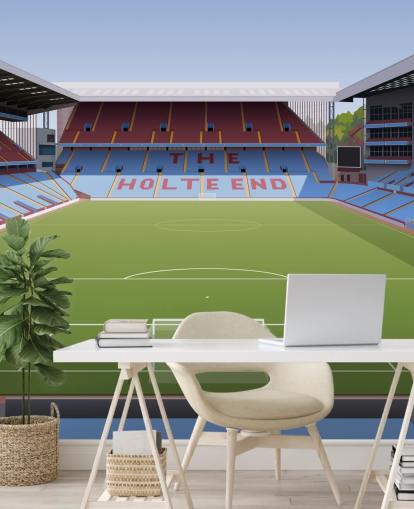carta da parati murale blu, marrone e verde dell'aston villa chiamata Villa Park Football Stadium per camere da letto per adolescenti, grotte maschili e uffici domestici carta da parati murale blu, marrone e verde dell'aston villa chiamata Villa Park Football Stadium per camere da letto per adolescenti, grotte maschili e uffici domestici