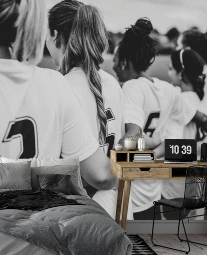 black and white motivational football wallpaper mural called Team Huddle for bedrooms, schools and sports clubs black and white motivational football wallpaper mural called Team Huddle for bedrooms, schools and sports clubs