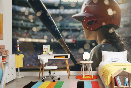 customisable baseball wallpaper mural called Stepping Up to Bat for bedrooms and sports clubs