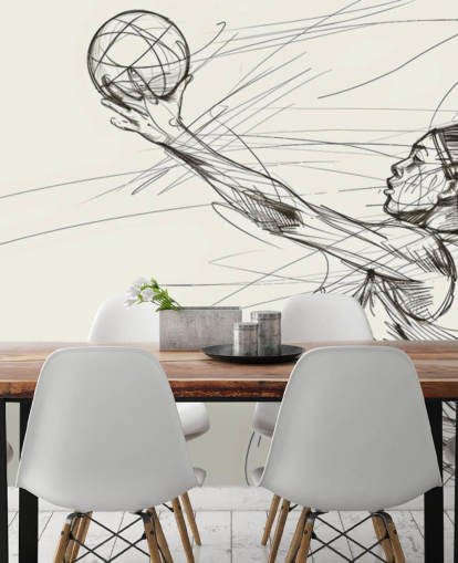 black and white netball line art wallpaper mural called Netball for bedrooms and sports clubs black and white netball line art wallpaper mural called Netball for bedrooms and sports clubs