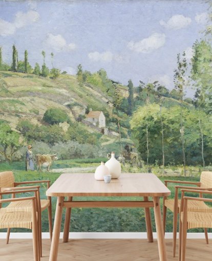 mural de pared de bellas artes llamado A Cowherd at Valhermeil de Camille Pissarro para salas de estar y dormitorios mural de pared de bellas artes llamado A Cowherd at Valhermeil de Camille Pissarro para salas de estar y dormitorios