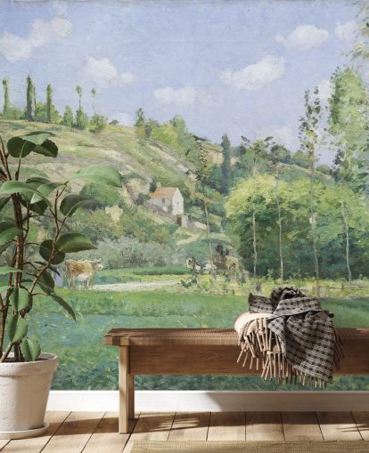 fine art wall mural called A Cowherd at Valhermeil by Camille Pissarro for living rooms and bedrooms fine art wall mural called A Cowherd at Valhermeil by Camille Pissarro for living rooms and bedrooms