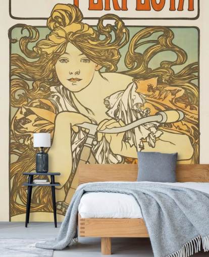 fine art wallpaper mural called Cycles Perfecta by Alphonse Mucha for living rooms and bedrooms fine art wallpaper mural called Cycles Perfecta by Alphonse Mucha for living rooms and bedrooms