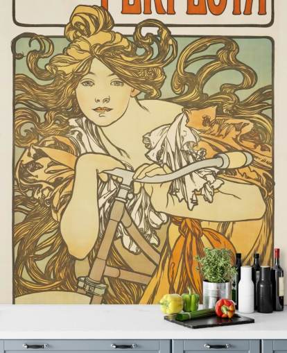 fine art wallpaper mural called Cycles Perfecta by Alphonse Mucha for living rooms and bedrooms fine art wallpaper mural called Cycles Perfecta by Alphonse Mucha for living rooms and bedrooms