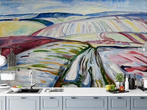 fine art wallpaper mural called Field in Snow by Edvard Munch for lounges and kitchens