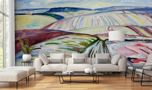kunsttapet vægmaleri kaldet Field in Snow af Edvard Munch til lounger og køkkener