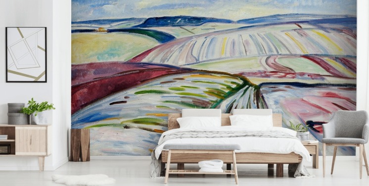 kunsttapet vægmaleri kaldet Field in Snow af Edvard Munch til lounger og køkkener