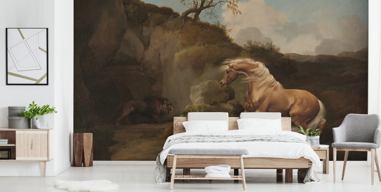 mural de parede de belas artes chamado Horse Frightened by a Lion, de George Stubbs mural de parede de belas artes chamado Horse Frightened by a Lion, de George Stubbs