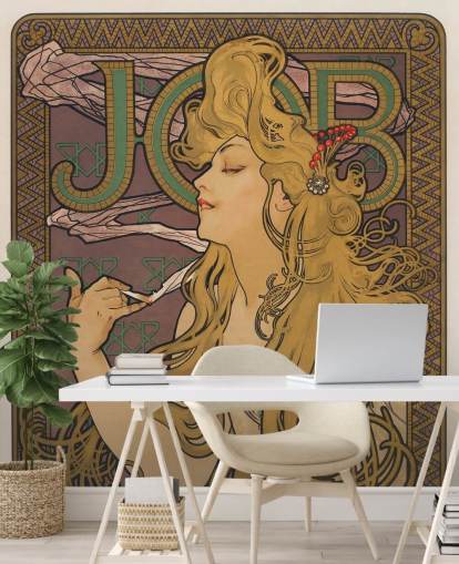 Alphonse Muchan jugend-taustakuvamaalaus nimeltä Job (1896) olohuoneisiin ja makuuhuoneisiin Alphonse Muchan jugend-taustakuvamaalaus nimeltä Job (1896) olohuoneisiin ja makuuhuoneisiin