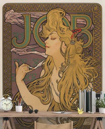 carta da parati murale art nouveau chiamata Job (1896) di Alphonse Mucha per salotti e camere da letto carta da parati murale art nouveau chiamata Job (1896) di Alphonse Mucha per salotti e camere da letto