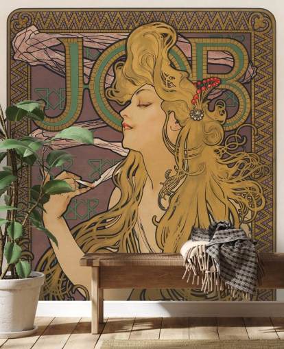 art nouveau wallpaper mural called Job (1896) by Alphonse Mucha for living rooms and bedrooms art nouveau wallpaper mural called Job (1896) by Alphonse Mucha for living rooms and bedrooms