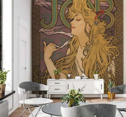 art nouveau wallpaper mural called Job (1896) by Alphonse Mucha for living rooms and bedrooms