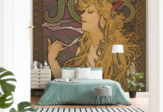 carta da parati murale art nouveau chiamata Job (1896) di Alphonse Mucha per salotti e camere da letto