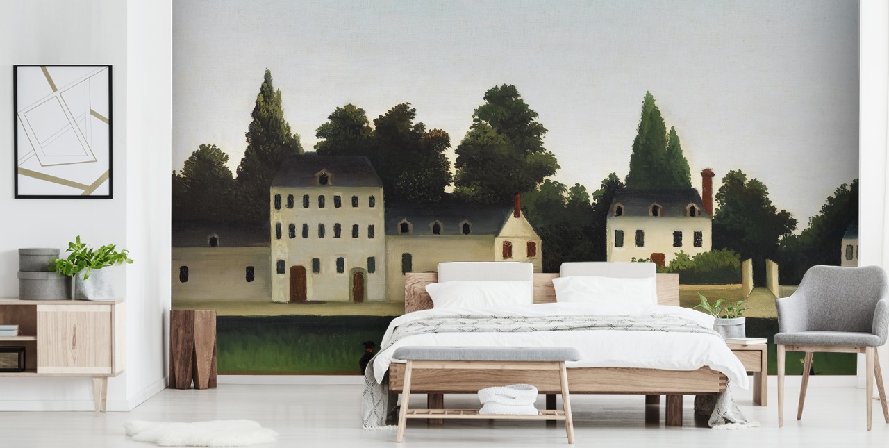 fine art customisable wallpaper mural called Landscape and Four Fisherman by Henri Rousseau fine art customisable wallpaper mural called Landscape and Four Fisherman by Henri Rousseau