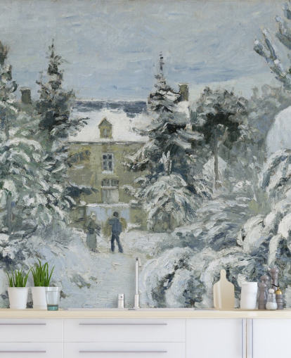 fine art wallpaper mural called Piette's House at Montfoucault by Camille Pissarro fine art wallpaper mural called Piette's House at Montfoucault by Camille Pissarro