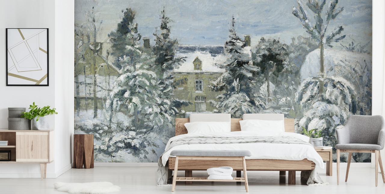 konsttapet väggmålning som heter Piettes hus på Montfoucault av Camille Pissarro konsttapet väggmålning som heter Piettes hus på Montfoucault av Camille Pissarro