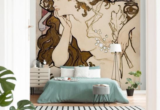 konsttapet väggmålning kallad Salon des Cent av Alphonse Mucha för sovrum, badrum och vardagsrum