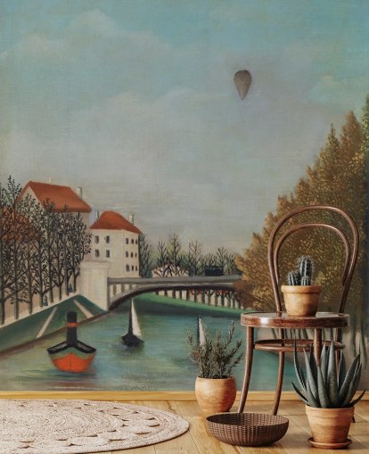 kunstbehang genaamd Study for View of the Pont de Sevres van Rousseau voor slaapkamers en woonkamers kunstbehang genaamd Study for View of the Pont de Sevres van Rousseau voor slaapkamers en woonkamers