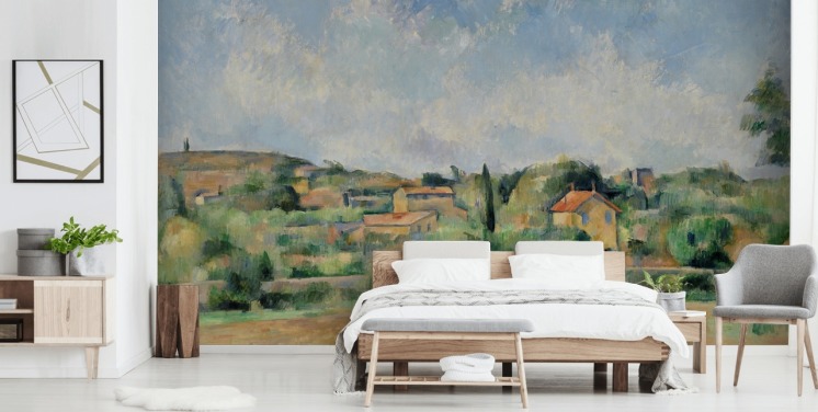 fine art wallpaper mural called The Bellevue Plain by Paul Cezanne for bedrooms and lounges