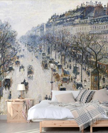 kunsttapet veggmaleri kalt Boulevard Montmartre på en vintermorgen av Camille Pissarro kunsttapet veggmaleri kalt Boulevard Montmartre på en vintermorgen av Camille Pissarro