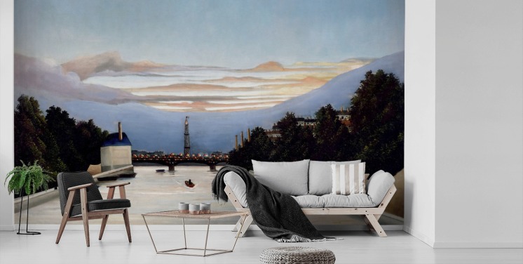 fine art wallpaper mural called The Eiffel Tower by Henri Rousseau for bedrooms and living rooms