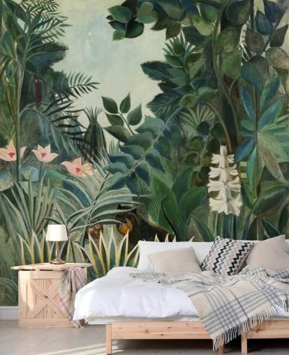 papier peint mural d'art intitulé La jungle équatoriale par Henri Rousseau pour les salons et les salles à manger papier peint mural d'art intitulé La jungle équatoriale par Henri Rousseau pour les salons et les salles à manger