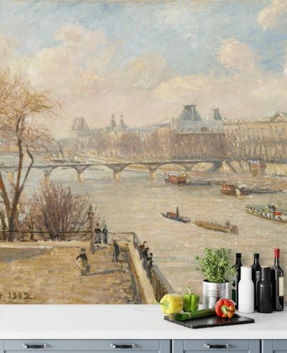 fine art wallpaper called The Louver from the Pont Neuf by Camille Pissarro for bedrooms, home offices and hallways fine art wallpaper called The Louver from the Pont Neuf by Camille Pissarro for bedrooms, home offices and hallways
