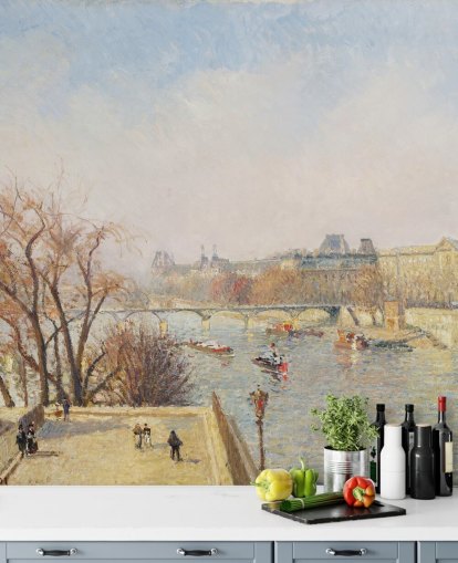 kunsttapet veggmaleri kalt The Louvre, Morning, Sunlight av Camille Pissarro for soverom, salonger og spiserom kunsttapet veggmaleri kalt The Louvre, Morning, Sunlight av Camille Pissarro for soverom, salonger og spiserom