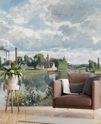 fine art wallpaper mural called The River Oise near Pontoise by Camille Pissarro for bedrooms and lounges fine art wallpaper mural called The River Oise near Pontoise by Camille Pissarro for bedrooms and lounges