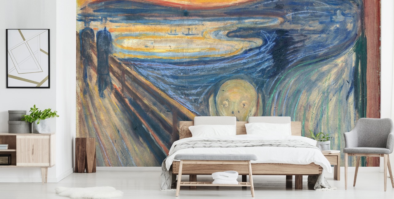 fine art wallpaper mural called The Scream by Edvard Munch for bedrooms and living rooms
