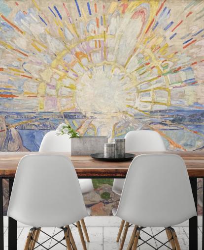 fine art wallpaper mural called The Sun by Edvard Munch for kitchens, living rooms and bedrooms fine art wallpaper mural called The Sun by Edvard Munch for kitchens, living rooms and bedrooms