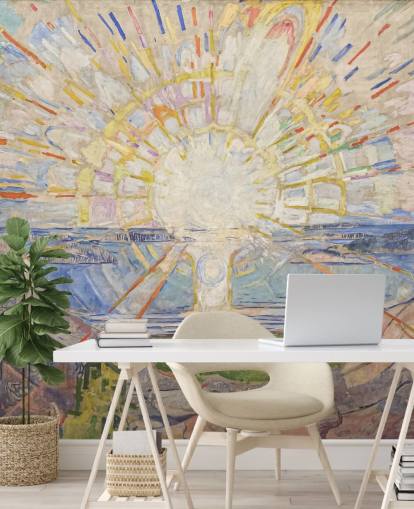 fine art wallpaper mural called The Sun by Edvard Munch for kitchens, living rooms and bedrooms fine art wallpaper mural called The Sun by Edvard Munch for kitchens, living rooms and bedrooms