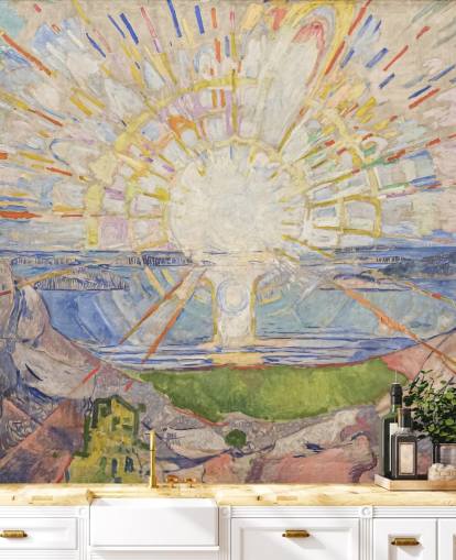 fine art wallpaper mural called The Sun by Edvard Munch for kitchens, living rooms and bedrooms fine art wallpaper mural called The Sun by Edvard Munch for kitchens, living rooms and bedrooms