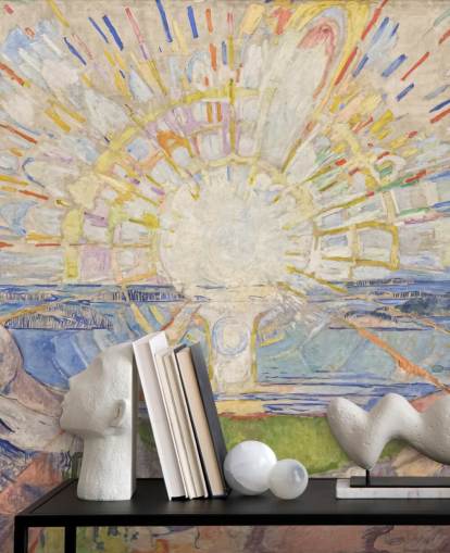 fine art wallpaper mural called The Sun by Edvard Munch for kitchens, living rooms and bedrooms fine art wallpaper mural called The Sun by Edvard Munch for kitchens, living rooms and bedrooms