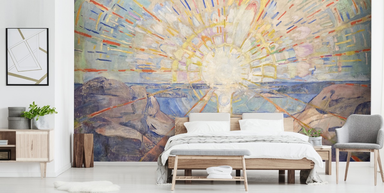papier peint mural d'art intitulé The Sun d'Edvard Munch pour les cuisines, les salons et les chambres