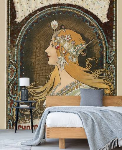mural de papel pintado de bellas artes llamado Zodiac de Alphonse Mucha para pasillos, salas de estar y dormitorios mural de papel pintado de bellas artes llamado Zodiac de Alphonse Mucha para pasillos, salas de estar y dormitorios
