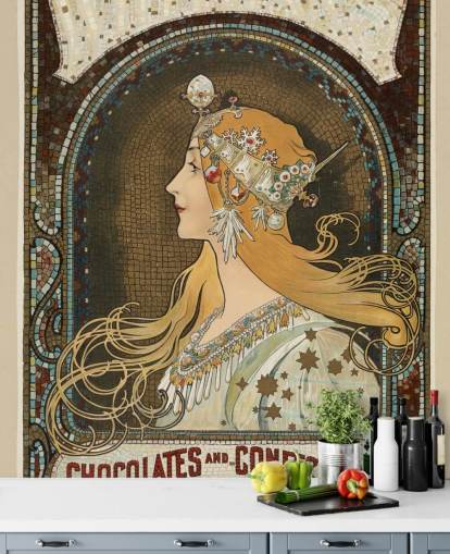 fine art wallpaper mural called Zodiac by Alphonse Mucha for hallways, living rooms and bedrooms fine art wallpaper mural called Zodiac by Alphonse Mucha for hallways, living rooms and bedrooms