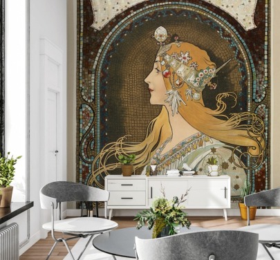 kunsttapet veggmaleri kalt Zodiac av Alphonse Mucha for ganger, stuer og soverom