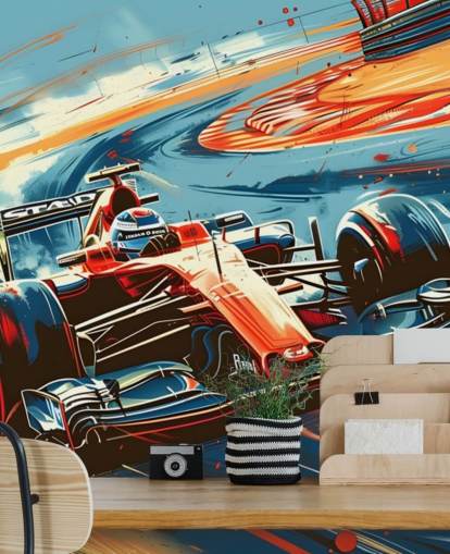 red and blue customisable racing wallpaper mural called Speeding Race Car Illustration for bedrooms and offices red and blue customisable racing wallpaper mural called Speeding Race Car Illustration for bedrooms and offices