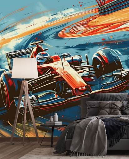 Personalisierbare Renntapete in Rot und Blau mit dem Titel Speeding Race Car Illustration für Schlafzimmer und Büros Personalisierbare Renntapete in Rot und Blau mit dem Titel Speeding Race Car Illustration für Schlafzimmer und Büros