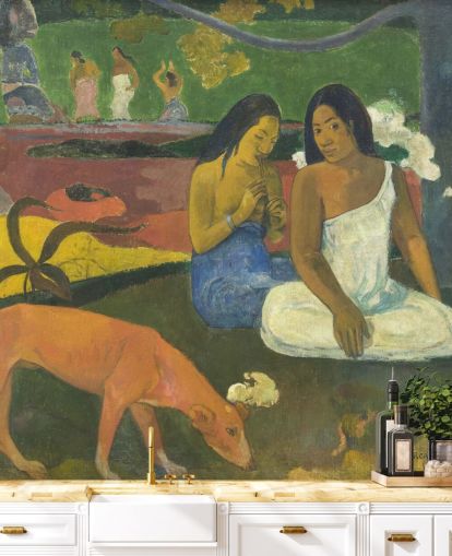 fine art wallpaper mural called Arearea by Paul Gauguin for bedrooms, home offices and living rooms fine art wallpaper mural called Arearea by Paul Gauguin for bedrooms, home offices and living rooms