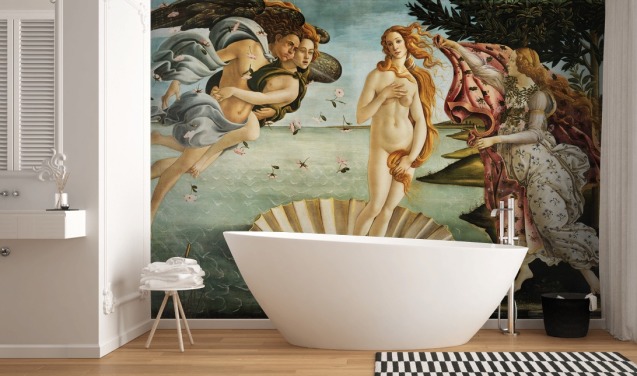 fine art wallpaper mural called The Birth of Venus by Botticelli for ceilings, bathrooms and bedrooms