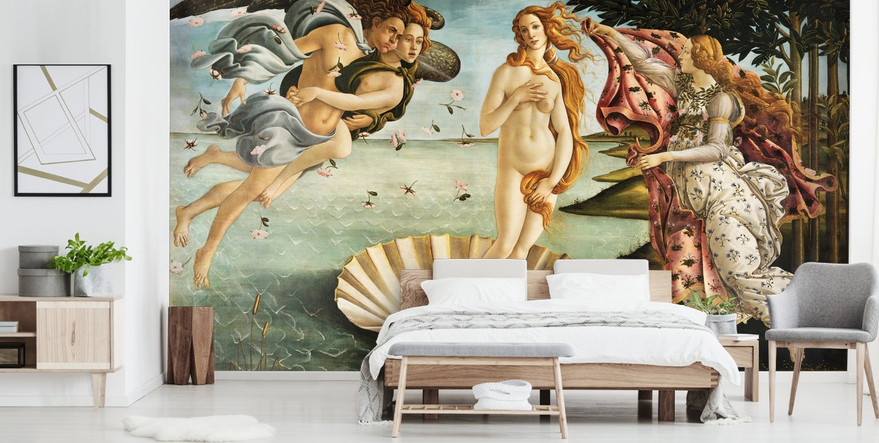 fine art wallpaper mural called The Birth of Venus by Botticelli for ceilings, bathrooms and bedrooms
