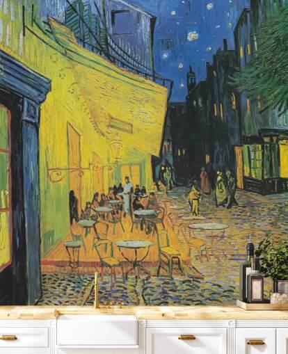 kunsttapet vægmaleri kaldet Cafe Terrace at Night af Vincent van Gogh til soveværelser og virksomheder kunsttapet vægmaleri kaldet Cafe Terrace at Night af Vincent van Gogh til soveværelser og virksomheder