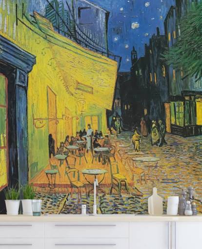 fine art wallpaper mural called Cafe Terrace at Night by Vincent van Gogh for bedrooms and businesses fine art wallpaper mural called Cafe Terrace at Night by Vincent van Gogh for bedrooms and businesses